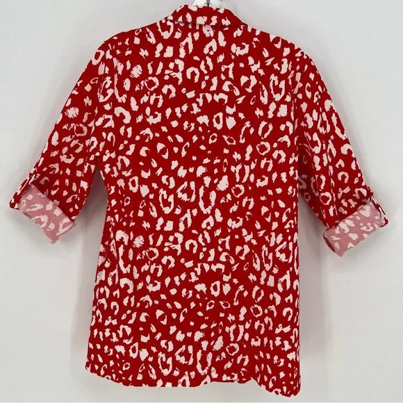 Andree By Unit Blazer Womens Small Red Cheetah Print Long Sleeve w/Roll Up Tabs - Picture 5 of 12